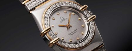 Omega Constellation Manhattan and Constellation Observatory watches styled for a Met Gala red carpet theme
