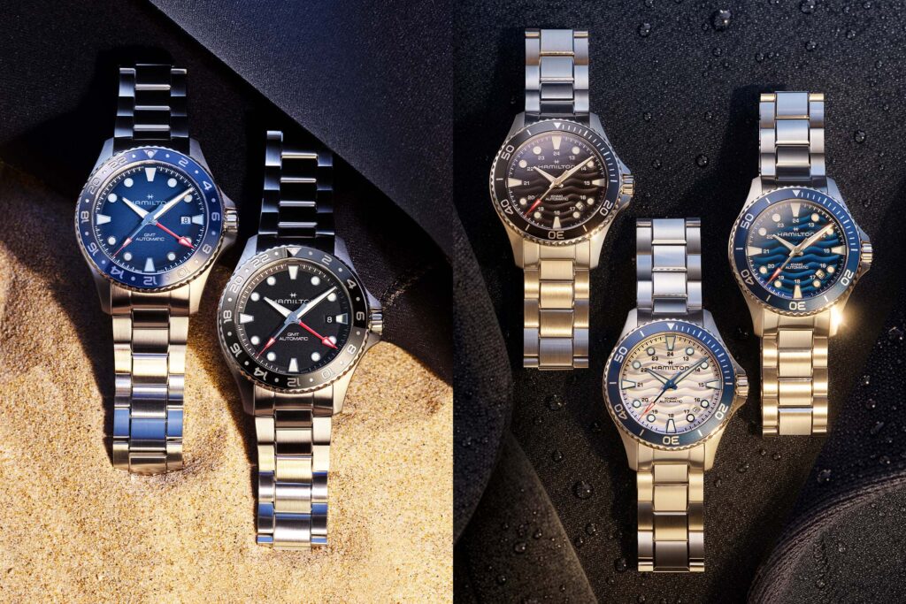 Hamilton Adds Wave Dials and New GMT Colours to the Khaki Navy Scuba Line Hamilton Khaki Navy Scuba 40mm wave dial and Khaki Navy Scuba GMT watches