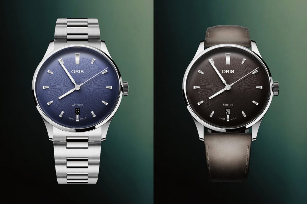 Oris Artelier Date 38mm with textured dial and polished stainless steel case