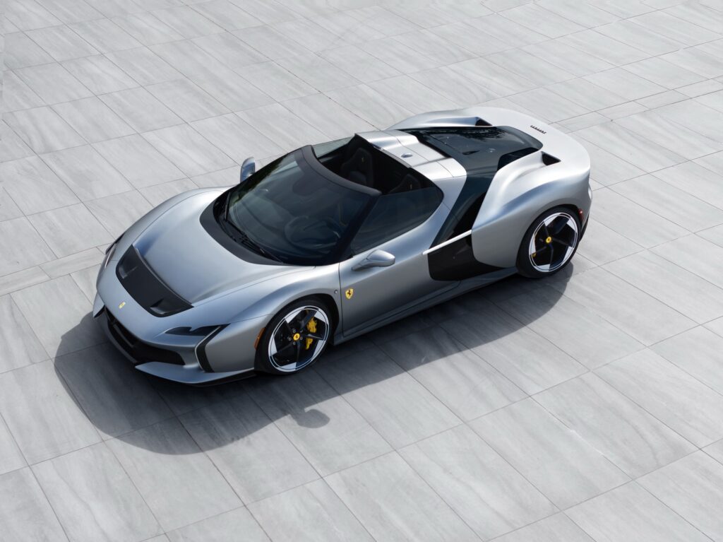 Ferrari HC25 one-off roadster in matt Moonlight Grey with black central body band