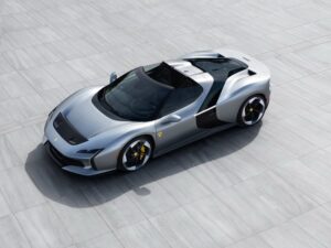 Ferrari HC25 one-off roadster in matt Moonlight Grey with black central body band