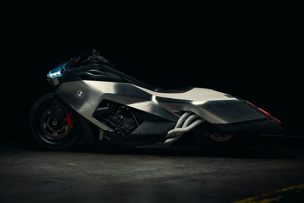 BMW Motorrad Vision K18 concept bike with elongated aircraft-inspired bodywork and exposed inline-six engine