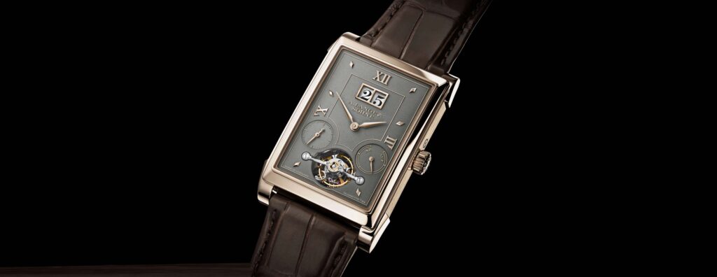 A. Lange and Söhne Cabaret Tourbillon Honeygold with grey dial and rectangular Honeygold case
