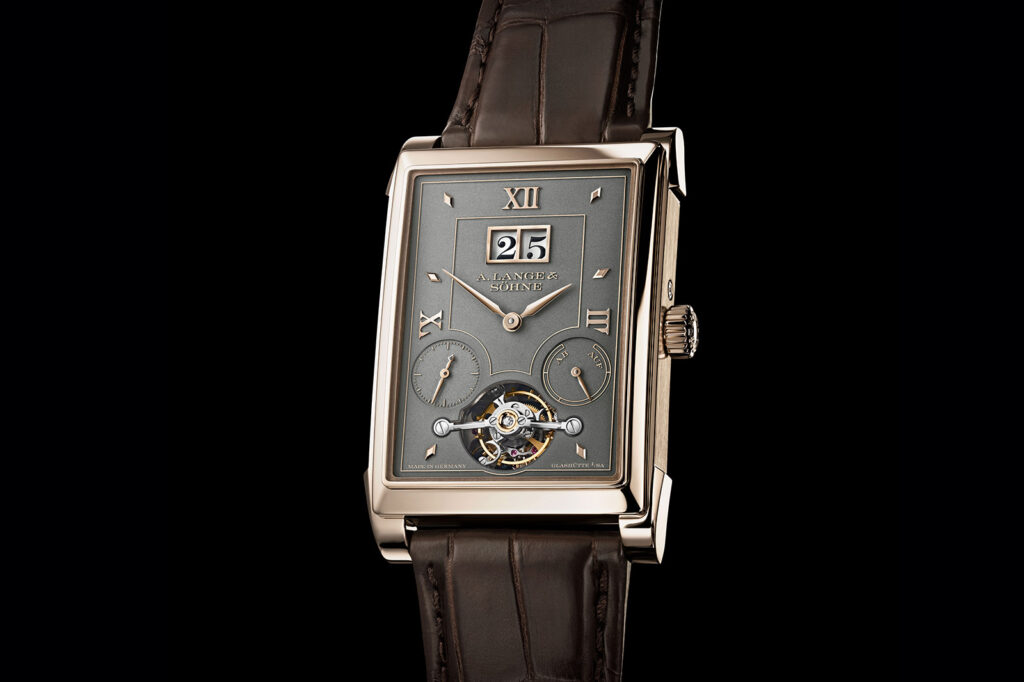 A. Lange & Söhne Cabaret Tourbillon Honeygold rectangular watch with black-rhodiumed dial