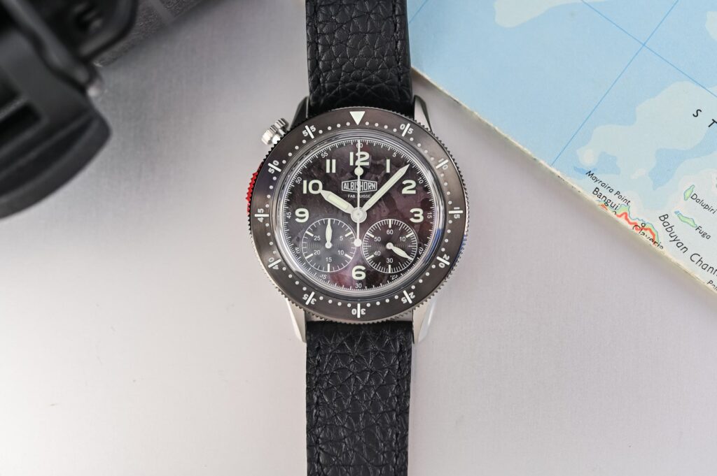 Albishorn Type X-Graph Reimagines the Pre-Type 20 Pilot Chronograph Albishorn Type X-Graph pilot chronograph with translucent anthracite dial and red monopusher