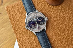 Armin Strom Dual Time GMT Resonance Aventurine with twin blue aventurine dials in a stainless steel case