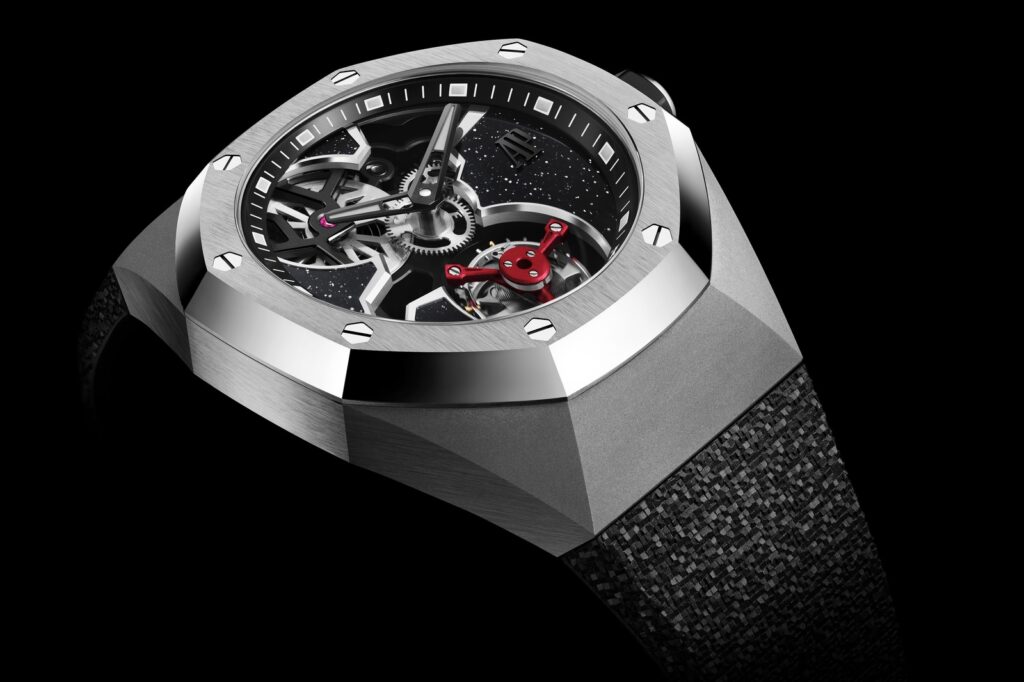 Audemars Piguet Shrinks the Royal Oak Concept Tourbillon for Yoon and Verbal Audemars Piguet Royal Oak Concept Flying Tourbillon Yoon and Verbal in titanium with black aventurine dial and red tourbillon cage