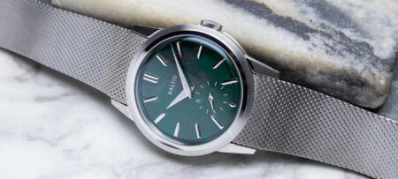 Baltic Prismic Stone watch with bloodstone dial on a Milanese bracelet