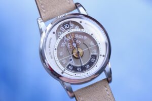 Baltic x SpaceOne Seconde Majeure watch with openworked regulator dial and blue central seconds hand
