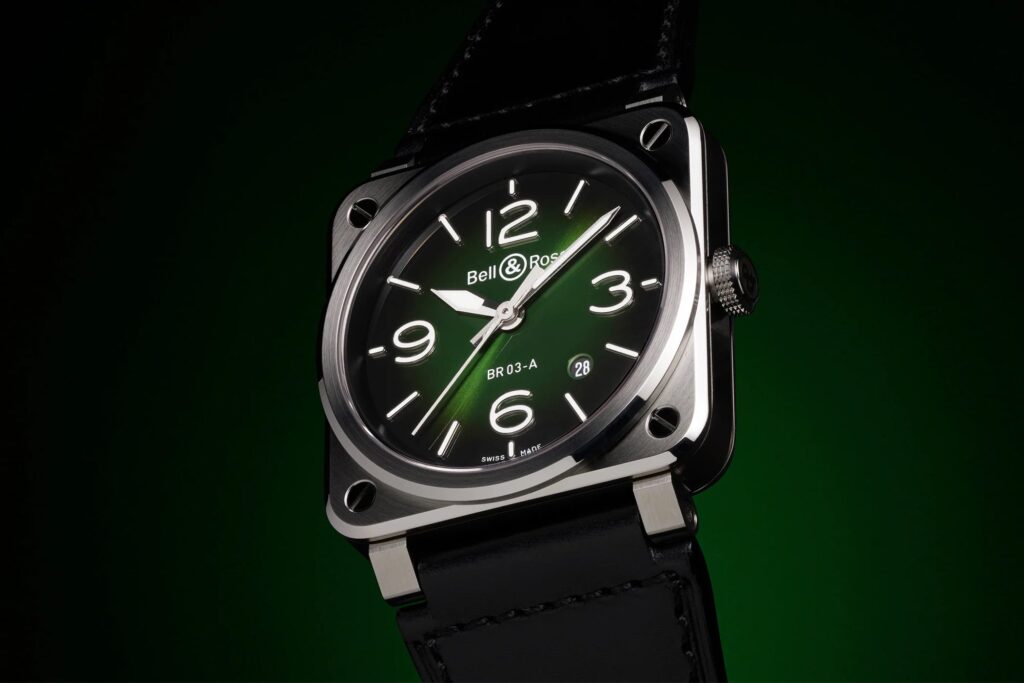 Bell & Ross BR-03 Green Steel with green gradient dial and square stainless steel case
