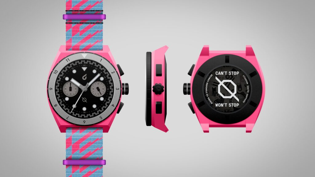 2026 BOLDR Conquer Limited Edition Chronograph with pink Cerakote case and team strap