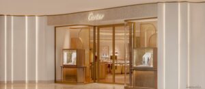 Cartier boutique interior at Chatswood Chase in Sydney with warm tones and luxury display cases