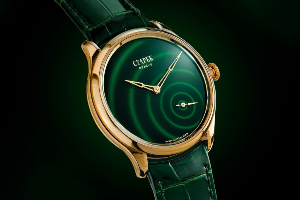 Czapek Gives the Promenade a Dewdrop Green Enamel Dial Czapek Promenade Goutte de Rosée watch with green enamel dial and yellow gold case