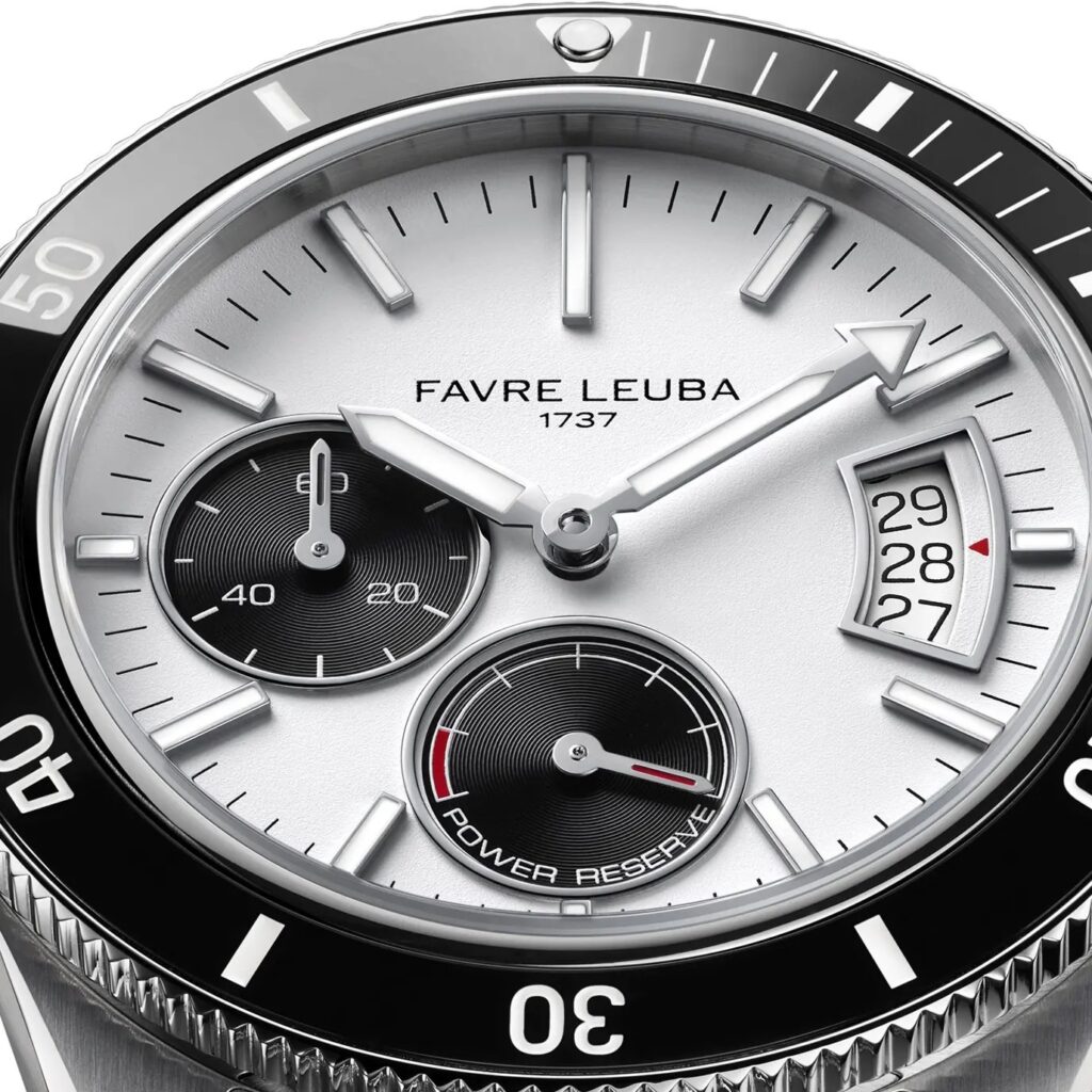 Favre Leuba Adds a Power Reserve to the Deep Raider Favre Leuba Deep Raider Power Reserve dive watch with sunray dial and stainless steel bracelet
