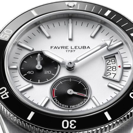 Favre Leuba Adds a Power Reserve to the Deep Raider Favre Leuba Deep Raider Power Reserve dive watch with sunray dial and stainless steel bracelet