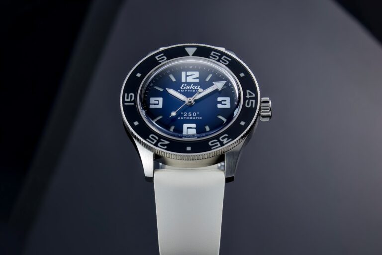 Eska Amphibian 250 Blue Dolphin with smoked blue dial on rubber strap