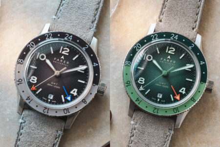 Farer Adds Nevada Pine and Nevada Mocha to Its GMT Bezel Line for 2026 Farer Nevada Pine and Nevada Mocha GMT Bezel watches with guilloché fumé dials