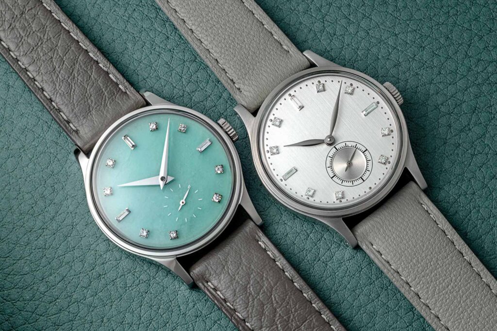 Horologically Unique HU-01 Finale with jade dial and diamond hour markers