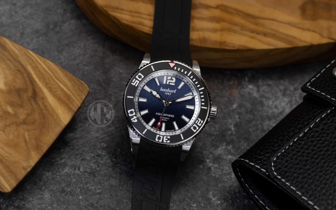 Hanhart Aquasphere Ocean Fade dive watch with blue-to-black gradient dial and black bezel