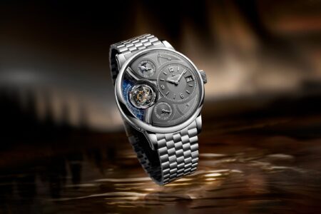 Jaeger-LeCoultre Brings the Duometre Heliotourbillon Perpetual Back in Platinum Jaeger-LeCoultre Duometre Heliotourbillon Perpetual in platinum with grey dial and open triple-axis tourbillon