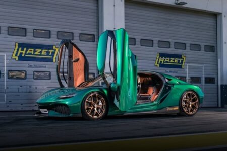 Green and bronze Koenigsegg Gemera pictured near the Nürburgring