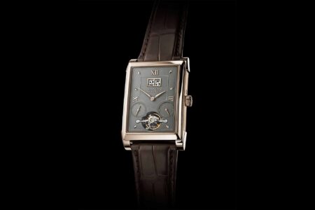A. Lange & Söhne Cabaret Tourbillon Honeygold with rectangular case and dark dial