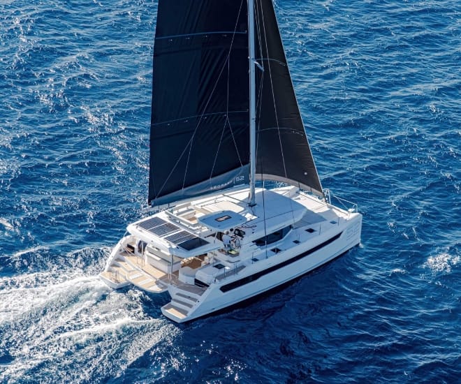 Leopard 52 Arrives as the Brand’s New Flagship Sailing Catamaran Leopard 52 sailing catamaran underway with its square-top mainsail and genoa set
