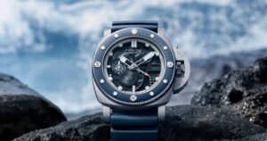 Panerai Submersible GMT PAM01495 in DMLS titanium with blue ceramic bezel and skeletonised dial