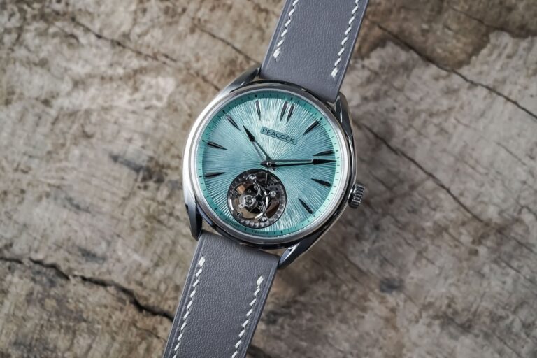 Peacock Divine Ultra-Thin Tourbillon with micro-chased green dial and visible flying tourbillon