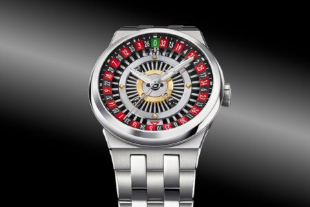 Perrelet Turbine Casino Roulette watch with spinning roulette wheel dial in titanium case