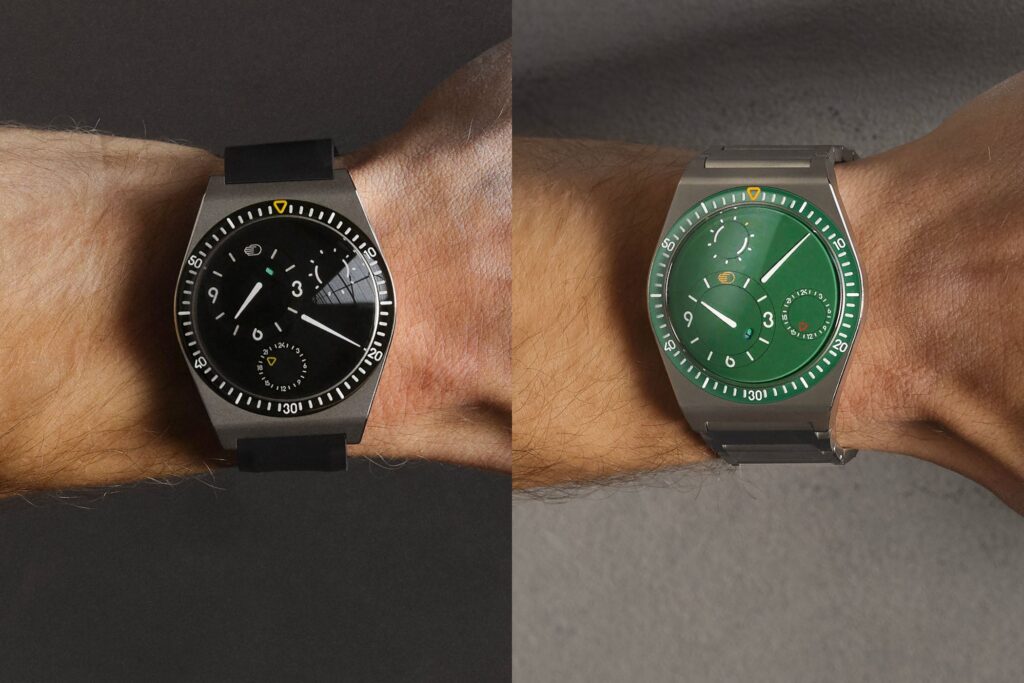 Ressence Type 7 Black and Cactus Add a Sportier Strap Option Ressence Type 7 Black and Cactus watches with titanium bracelet and rubber strap options