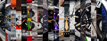 Patrick Parrish’s Loupe This Sale Is a Collector’s Map of Watch Design Oddities Selection of vintage tool watches from the Patrick Parrish Collection arranged on a neutral surface