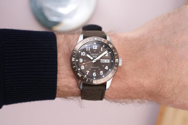 Seiko 5 Sports Field Explorer brown dial on Cordura strap
