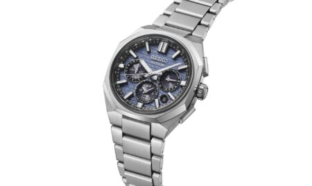 Seiko Astron 145th anniversary GPS Solar Dual Time Chronograph with blue-gray geometric dial