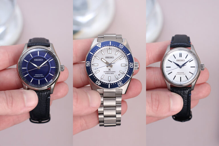 Seiko 145th anniversary limited edition Prospex and Presage watches in blue and white