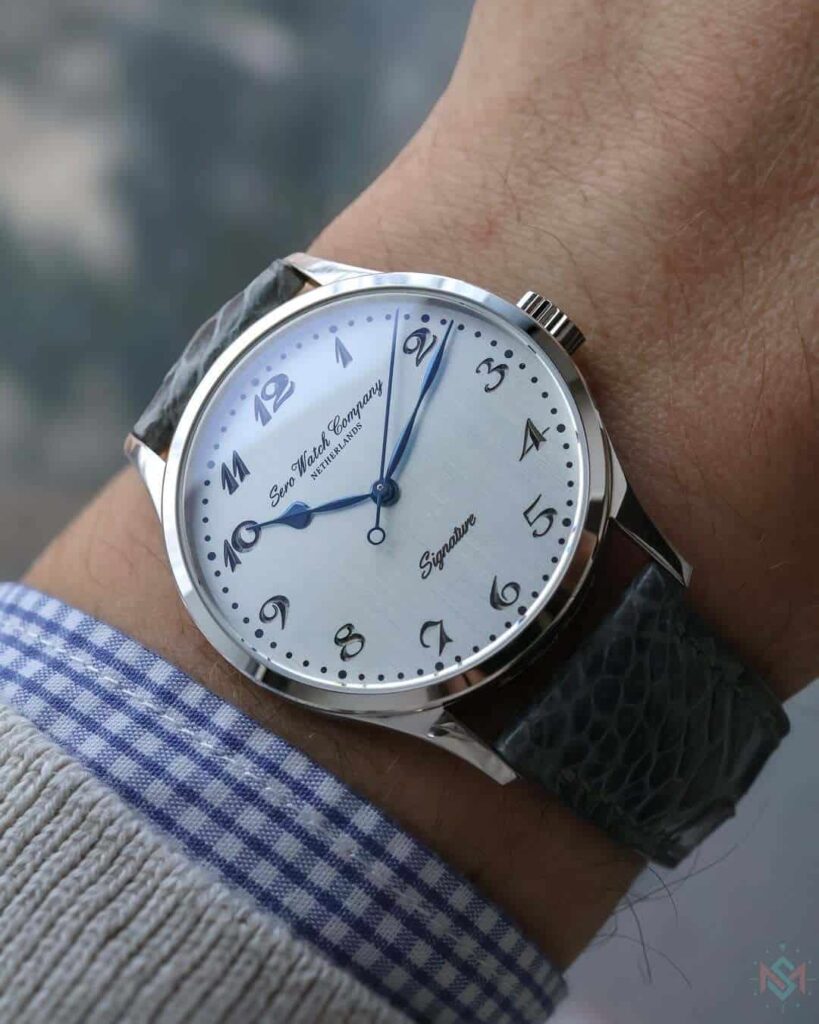 Sero Watch Co Silver Signature with silver dial and heat-blued hands on leather strap