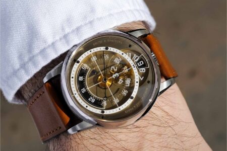 Baltic x SpaceOne Seconde Majeure jumping-hour watch with visible dial mechanism