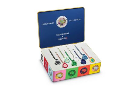Swatch x Audemars Piguet Royal Pop Bioceramic pocket watches in colorful Royal Oak-inspired cases