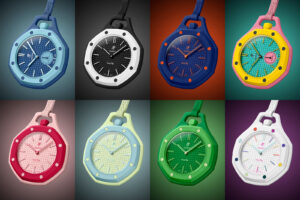 Audemars Piguet x Swatch Royal Pop Bioceramic pocket watches with Royal Oak-inspired bezels