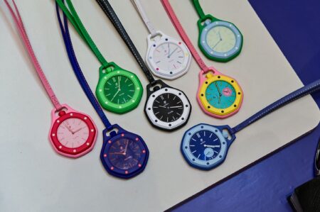 Audemars Piguet x Swatch Royal Pop Bioceramic pocket watch with octagonal Royal Oak style bezel
