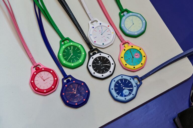 Audemars Piguet x Swatch Royal Pop Bioceramic pocket watch with octagonal Royal Oak style bezel