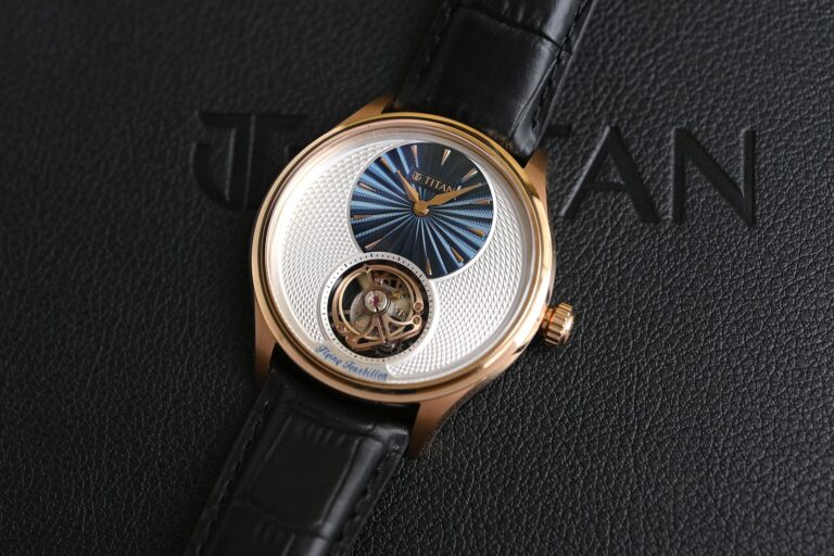 Vintage Indian wristwatches arranged with modern Titan watchmaking details