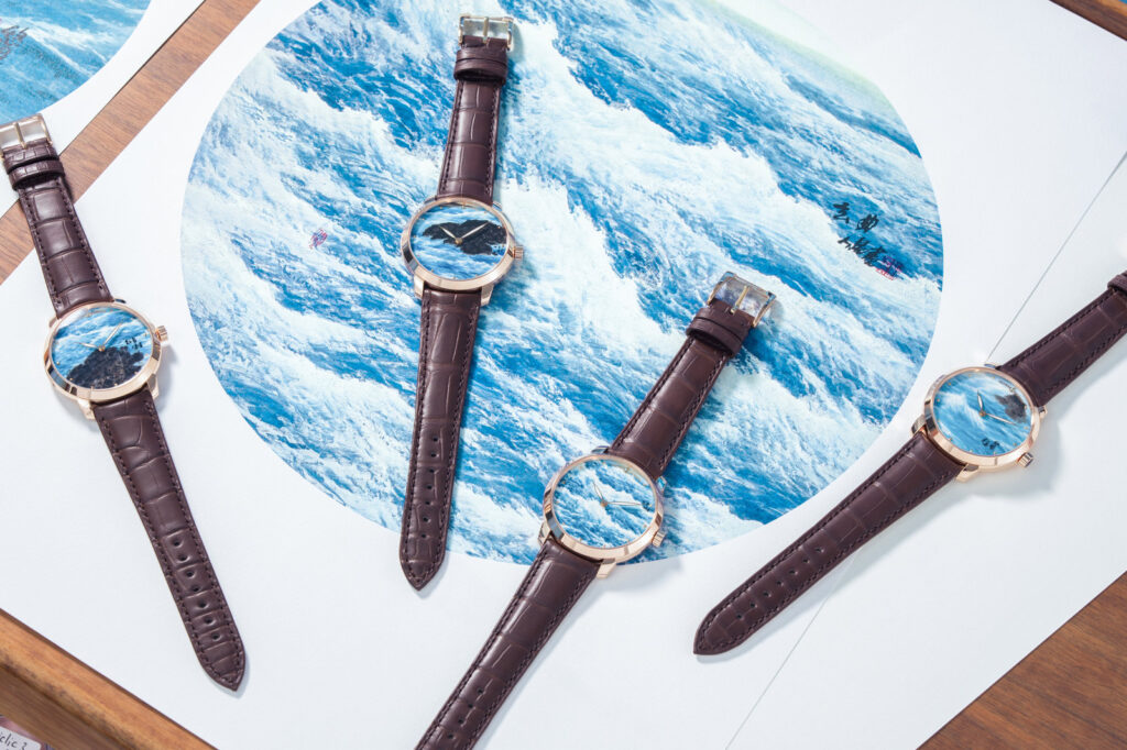 Ulysse Nardin Classico Rendao Liu Make Waves watch with hand-painted seascape dial in rose gold
