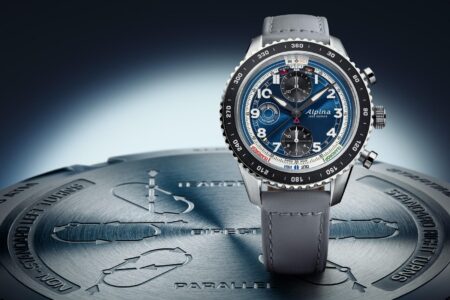 Watch Angels and Alpina Give the Startimer Pilot Chronograph a True IFR Cockpit Tool Watch Angels x Alpina Startimer Pilot Chronograph Automatic IFR with blue dial and grey leather strap