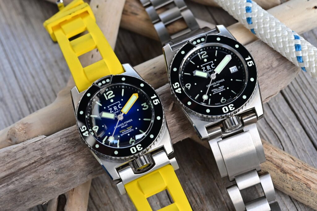 ZRC Grands Fonds MN64 Titanium dive watches in black and blue dial versions