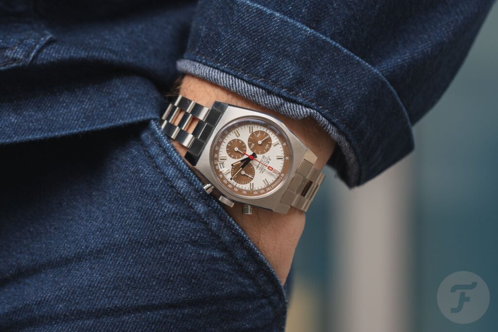 Zenith Chronomaster Revival A384 Tropical with off-white and chocolate-brown dial on ladder bracelet