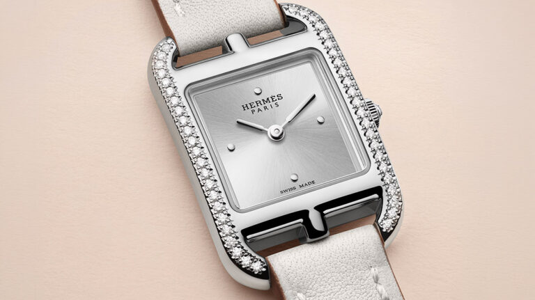 Hermès Cape Cod Mini watch with geometric case and leather wrap strap