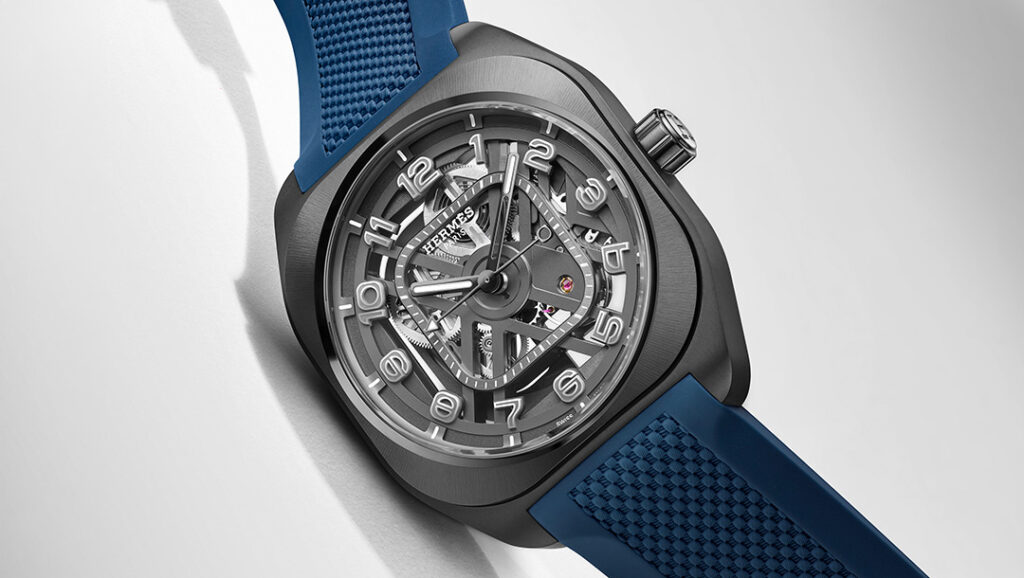 Hermès H08 Squelette watch with black DLC titanium case and openworked dial