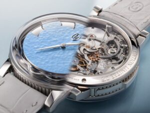 Parmigiani Fleurier Carillon Tourbillon 30th Anniversary watch with Morning Blue hammered dial