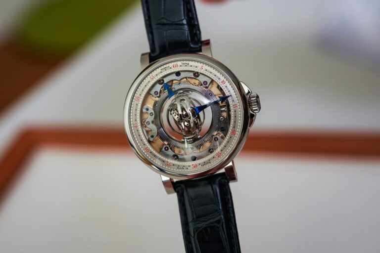 Marco Lang Seven Spheres platinum watch with seven-axis central tourbillon and floating blued hands